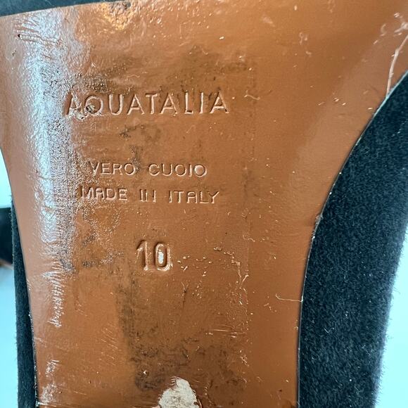 Aquatalia Carmeline Loafer Womens 10 Black Suede Leather Heeled Square Toe Italy - Picture 8 of 9